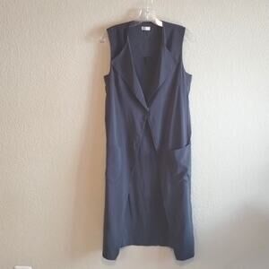 Bruno Cucinelli NEW 100% Silk Collared Pocketed Sleeveless Blue-Gray Duster L